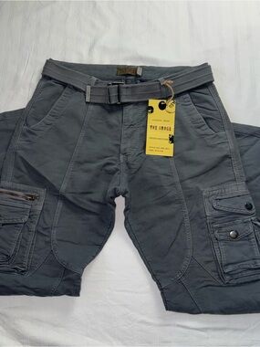 The Image Men's Gray Cargo Pants with Belt size 32 x 30